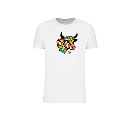 Cantal Shop | TEE SHIRT VACHE CALEIDOSCOPE BLANC
