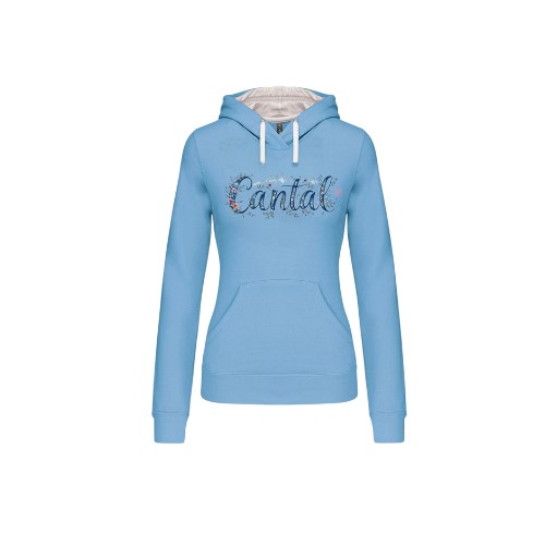 Cantal Shop | SWEAT CAPUCHE CANTAL FLEURI BLEU CIEL