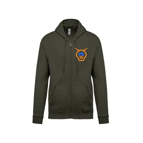 Cantal Shop | SWEAT ZIP CAPUCHE TETE 15 TRIANGLE COEUR KAKI