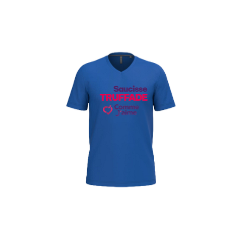 Cantal Shop | TEE SHIRT COL V SAUCISSE TRUFFADE BLEU AZUR