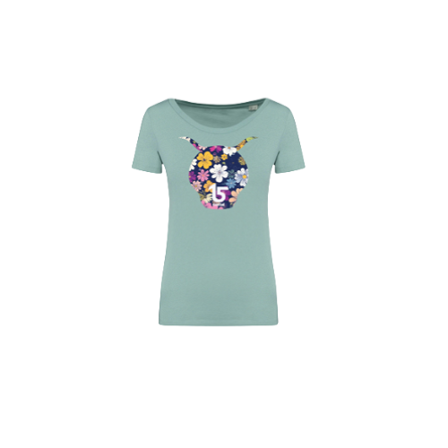 Cantal Shop | TEE SHIRT FEMME TETE FLORAL VERT SAUGE