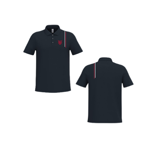 Cantal Shop | POLO MANCHES COURTES BANDES VERTICAL DEVANT + DOS BLEU MARINE