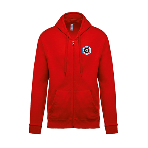 Cantal Shop | SWEAT À CAPUCHE ZIPPÉ PATCH ROUGE
