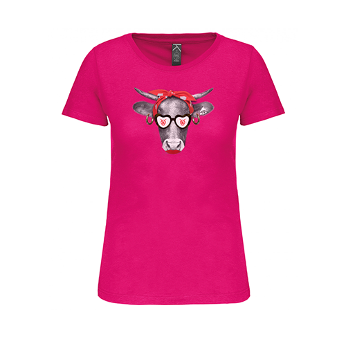 Cantal Shop |  - TEE-SHIRT VACHE BANDEAU FUCHSIA