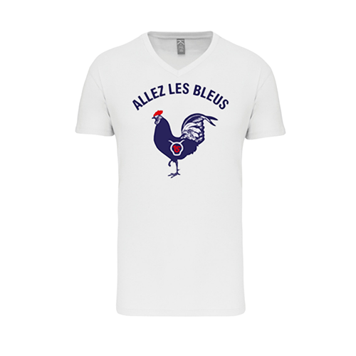 Cantal Shop |  - TEE-SHIRT ALLEZ LES BLEUS COL V BLANC