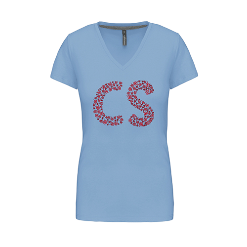 Cantal Shop |  - TEE-SHIRT CS TÊTE REMPLIE COL V BLEU