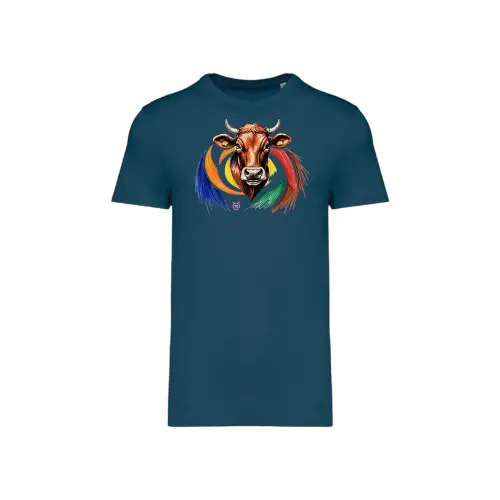 Cantal Shop | TEE SHIRT VACHE MULTICOLOR BLEU