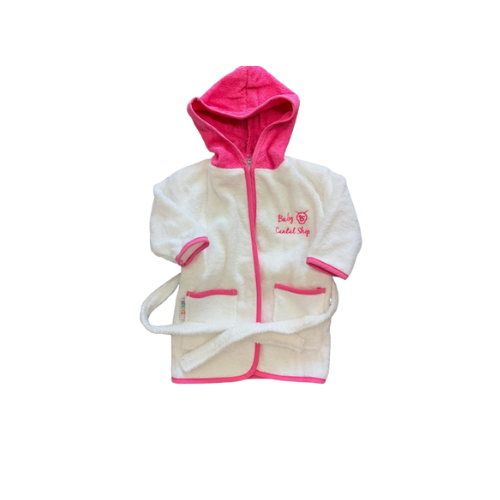 Cantal Shop | PEIGNOIR A CAPUCHE BEBE BLANC/ROSE